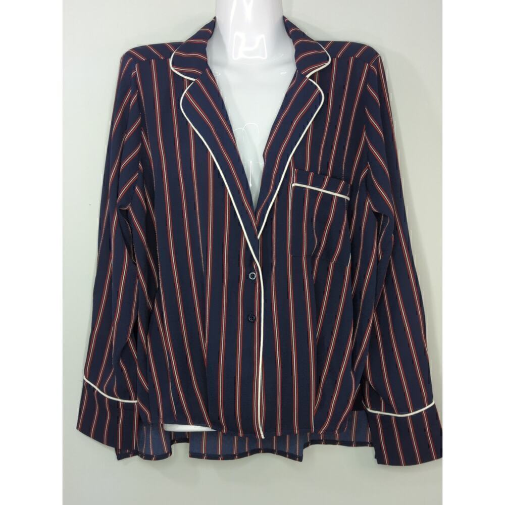 NWT Soncy Striped Pajama Top Blouse Blue Red White Long Sleeve Size 1 (14/6)
